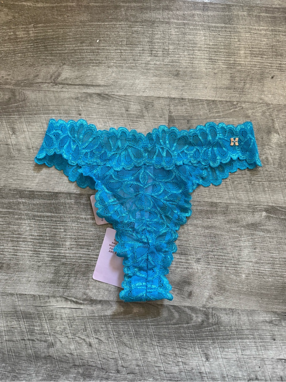 Savage X Fenty Turquoise Wildflower Blue Lace Thong Bottom - Medium